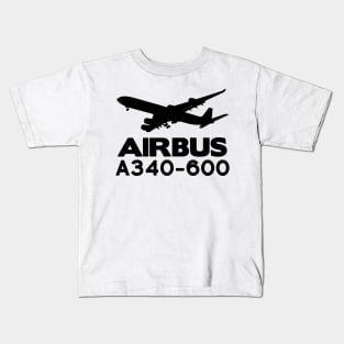 Airbus A340-600 Silhouette Print (Black) Kids T-Shirt